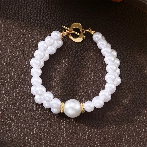 3/$35 Elegant White Beads Pearl Toggle Bracelet Layered Stackable Jewelry - Picture 8 of 8